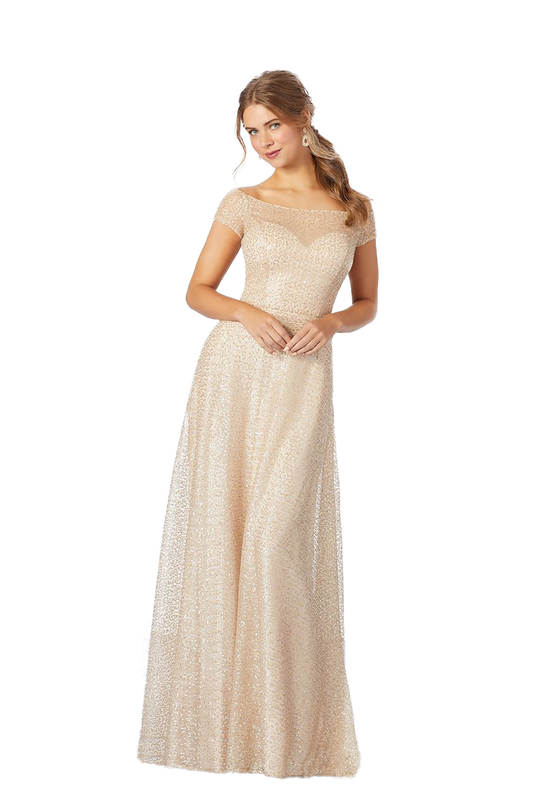 Cornelia Natural Waist Short Sleeves Floor Length Sequins A-Line/Princess Bridesmaid Dresses