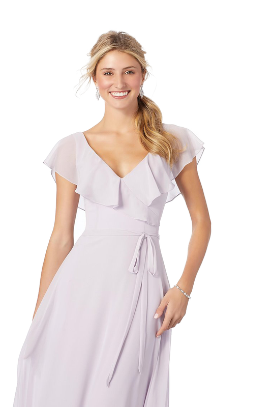 Kelly Short Sleeves V-Neck A-Line/Princess Chiffon Natural Waist Floor Length Bridesmaid Dresses