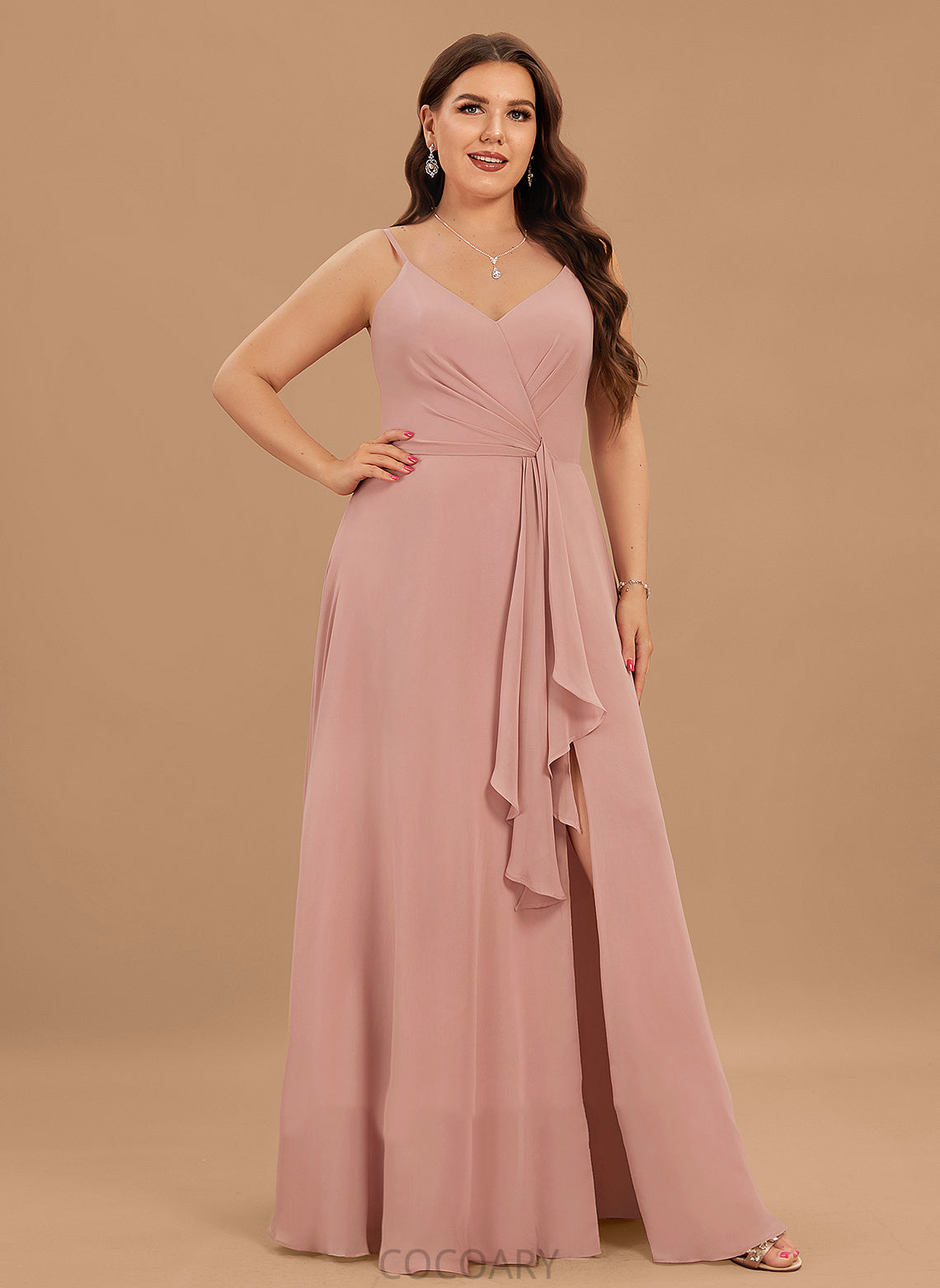 Fabric Silhouette Floor-Length V-neck Neckline Length Ruffle Embellishment SplitFront A-Line Rebekah Scoop Bridesmaid Dresses