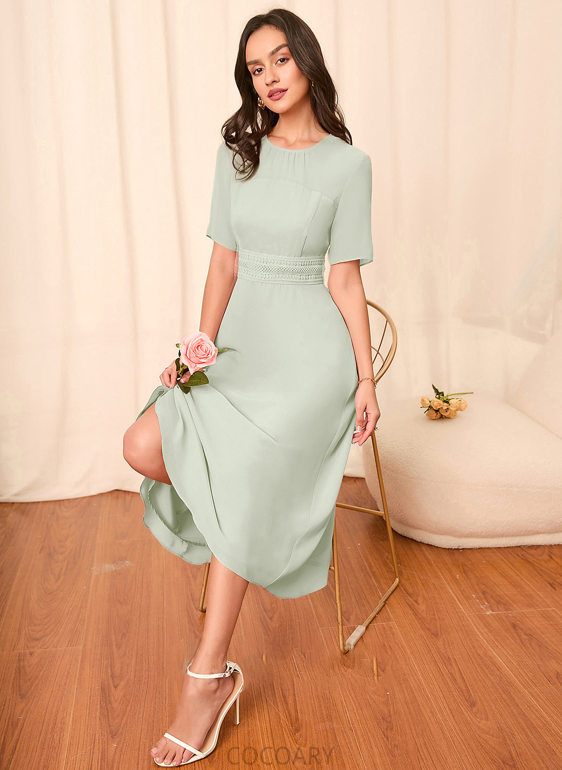 Sleeve Straps Length Silhouette A-Line Sleeves Knee-Length Fabric Jade Floor Length Scoop Sleeveless Bridesmaid Dresses