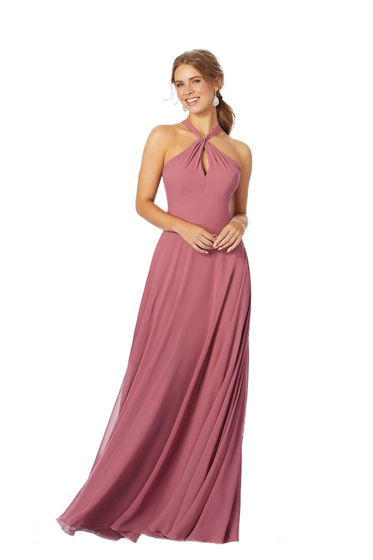 Beryl Chiffon A-Line/Princess Natural Waist Halter Floor Length Sleeveless Bridesmaid Dresses