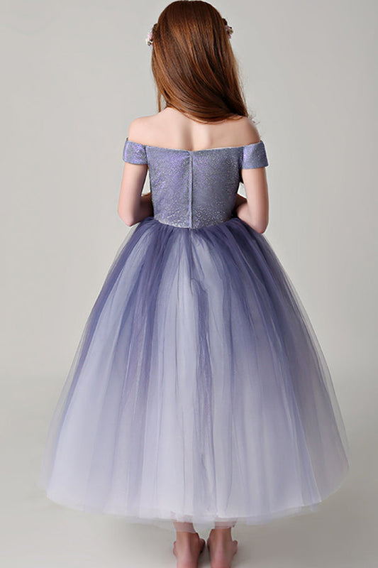 Chic Off The Shoulder Sleeveless Tulle Sequins Floor Length Flower Girl Dresses