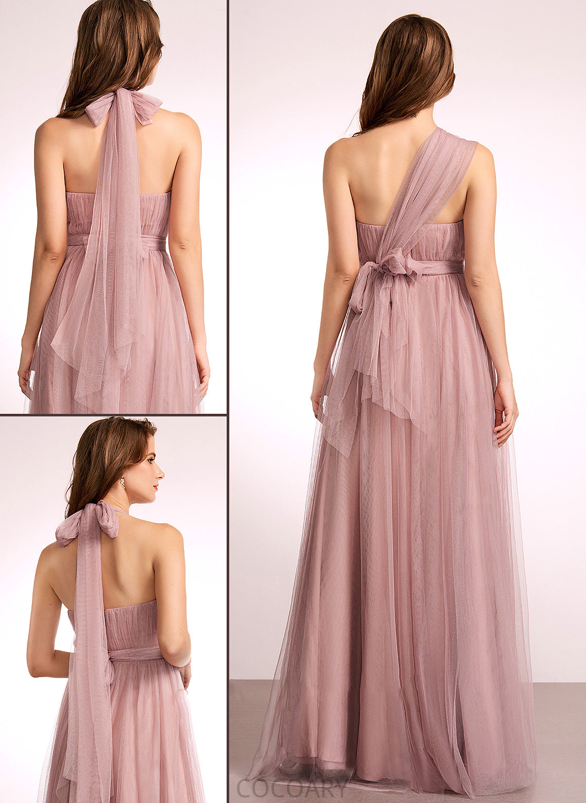 Straps Floor-Length A-Line Neckline Tulle Off-the-Shoulder One-Shoulder Fabric V-neck Silhouette Length Jaidyn Bridesmaid Dresses