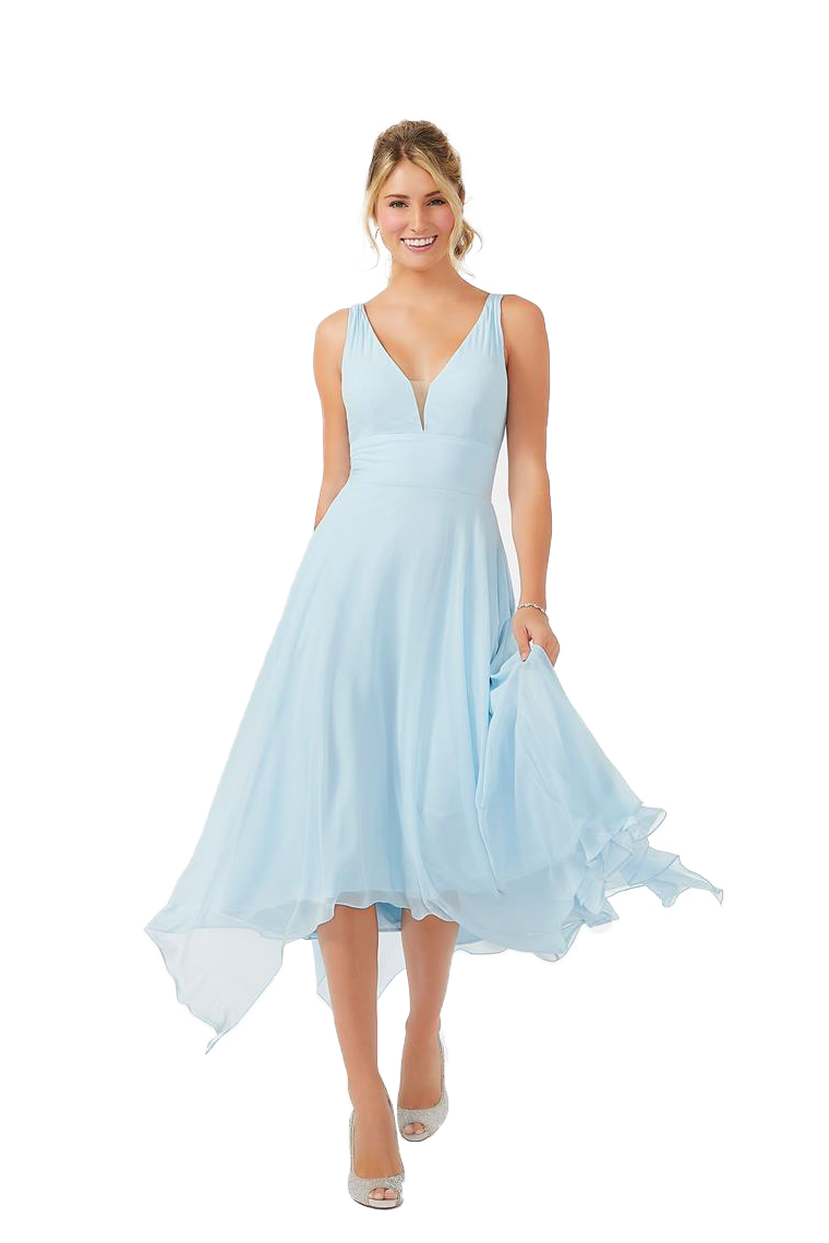 Andrea Sleeveless A-Line/Princess V-Neck Natural Waist High Low Chiffon Bridesmaid Dresses