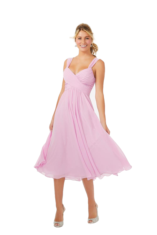 Salome Sleeveless Chiffon Natural Waist Tea Length A-Line/Princess Sweetheart Bridesmaid Dresses