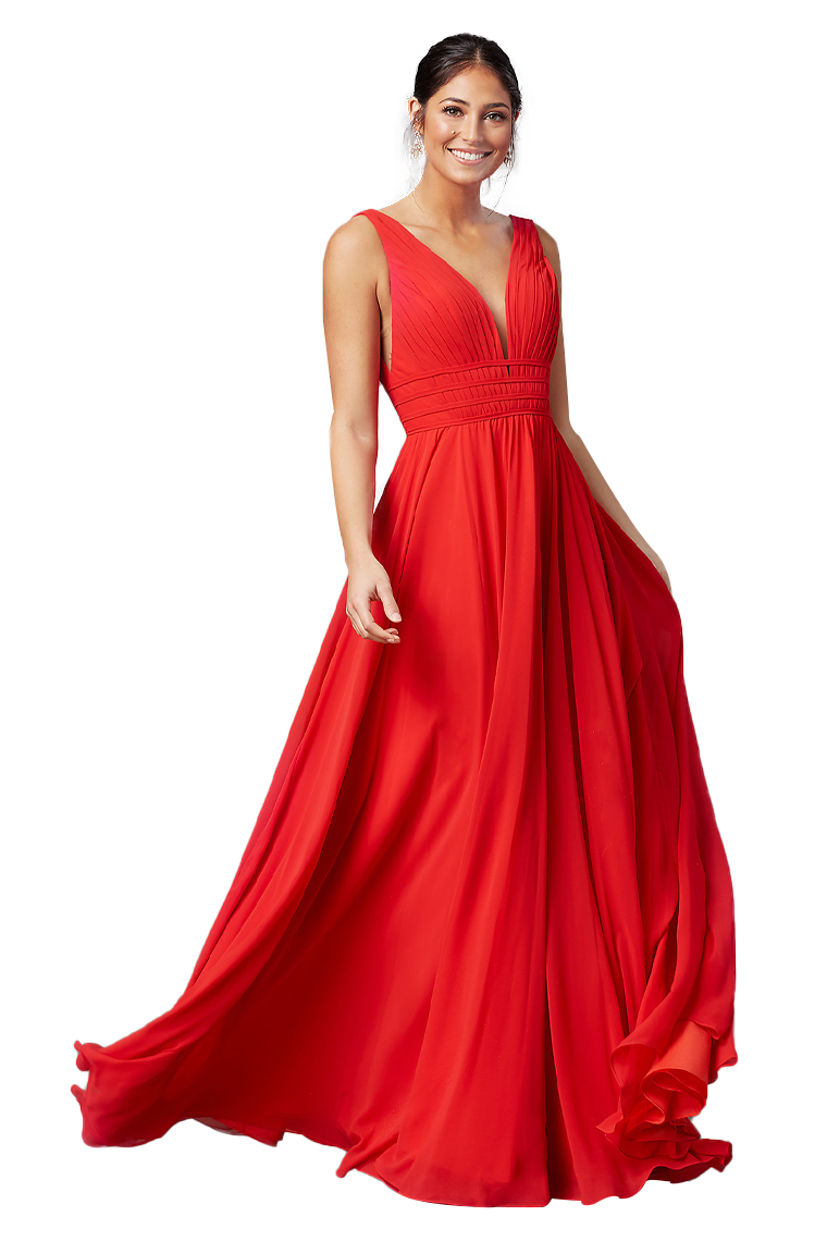 Sylvia Floor Length A-Line/Princess V-Neck Sleeveless Chiffon Natural Waist Bridesmaid Dresses