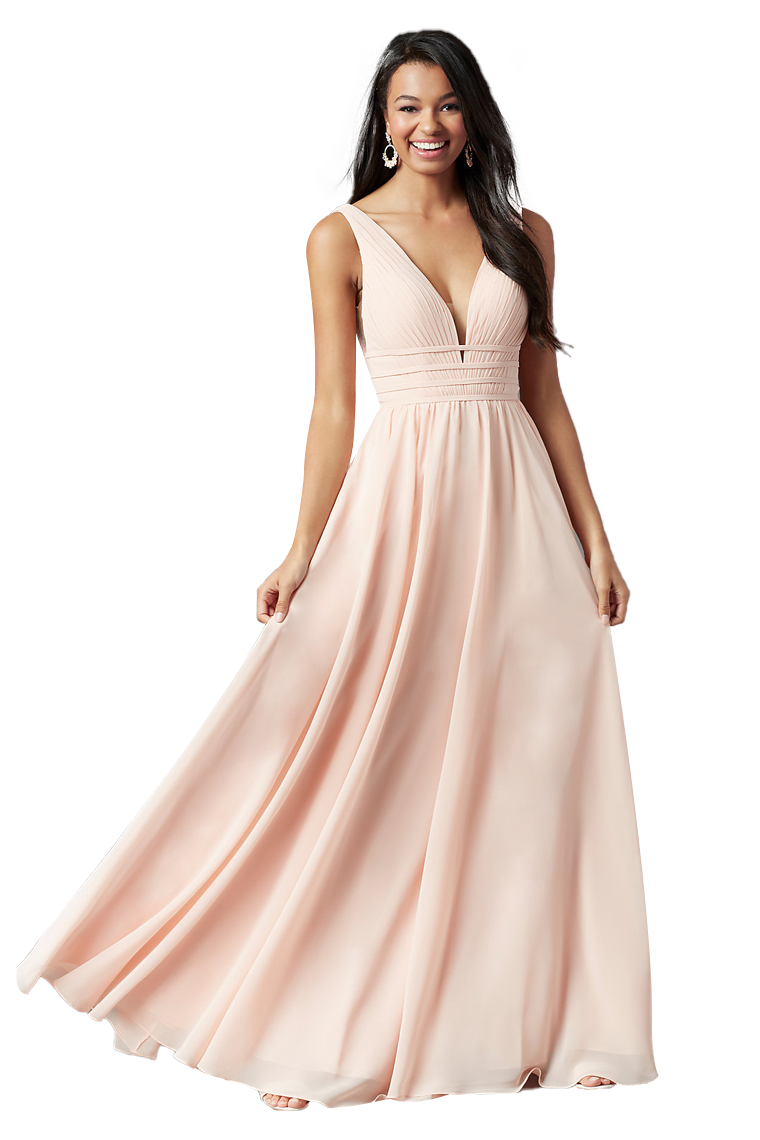 Sylvia Floor Length A-Line/Princess V-Neck Sleeveless Chiffon Natural Waist Bridesmaid Dresses