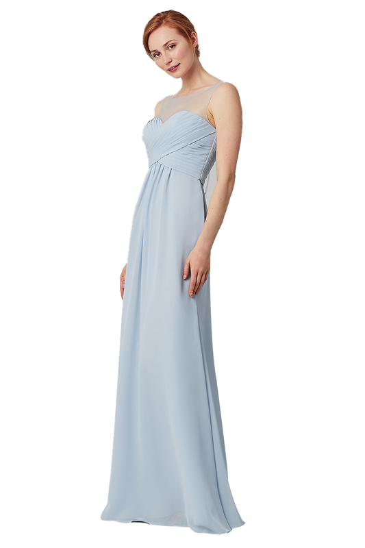 Michaelia Short Sleeves A-Line/Princess Scoop Chiffon Natural Waist Floor Length Bridesmaid Dresses