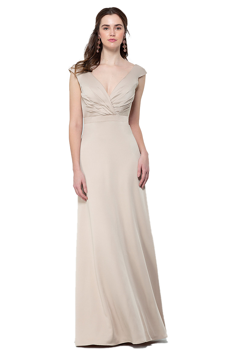 Sylvia Floor Length Stretch Satin Natural Waist V-Neck Sleeveless A-Line/Princess Bridesmaid Dresses