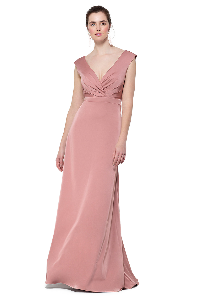 Sylvia Floor Length Stretch Satin Natural Waist V-Neck Sleeveless A-Line/Princess Bridesmaid Dresses