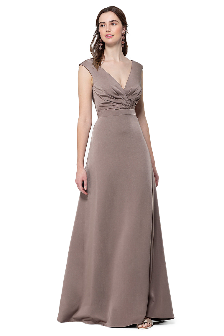 Sylvia Floor Length Stretch Satin Natural Waist V-Neck Sleeveless A-Line/Princess Bridesmaid Dresses