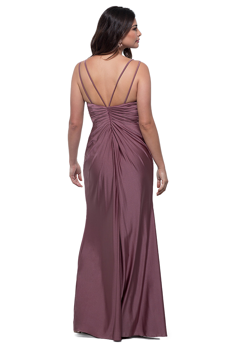 Ina Satin Floor Length Spaghetti Straps Sleeveless Natural Waist A-Line/Princess V-Neck Bridesmaid Dresses