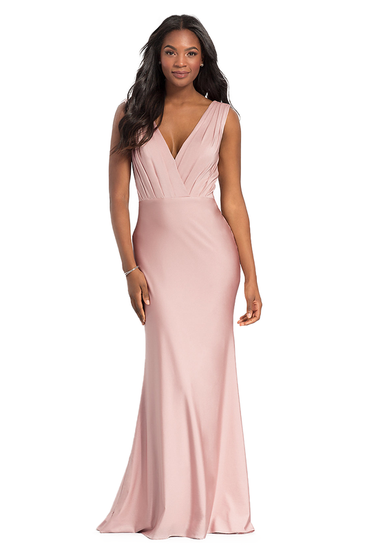 Sandy Natural Waist Satin Floor Length Trumpet/Mermaid V-Neck Sleeveless Bridesmaid Dresses