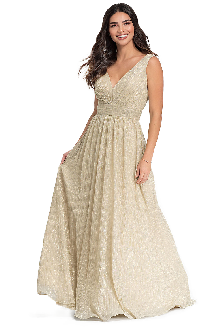 Ina Sweep-Brush Train V-Neck Sleeveless Natural Waist A-Line/Princess Chiffon Bridesmaid Dresses