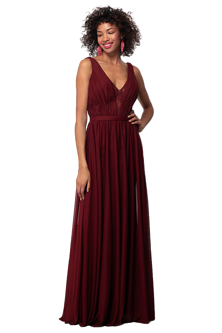 Laurel Natural Waist Chiffon A-Line/Princess V-Neck Floor Length Sleeveless Bridesmaid Dresses