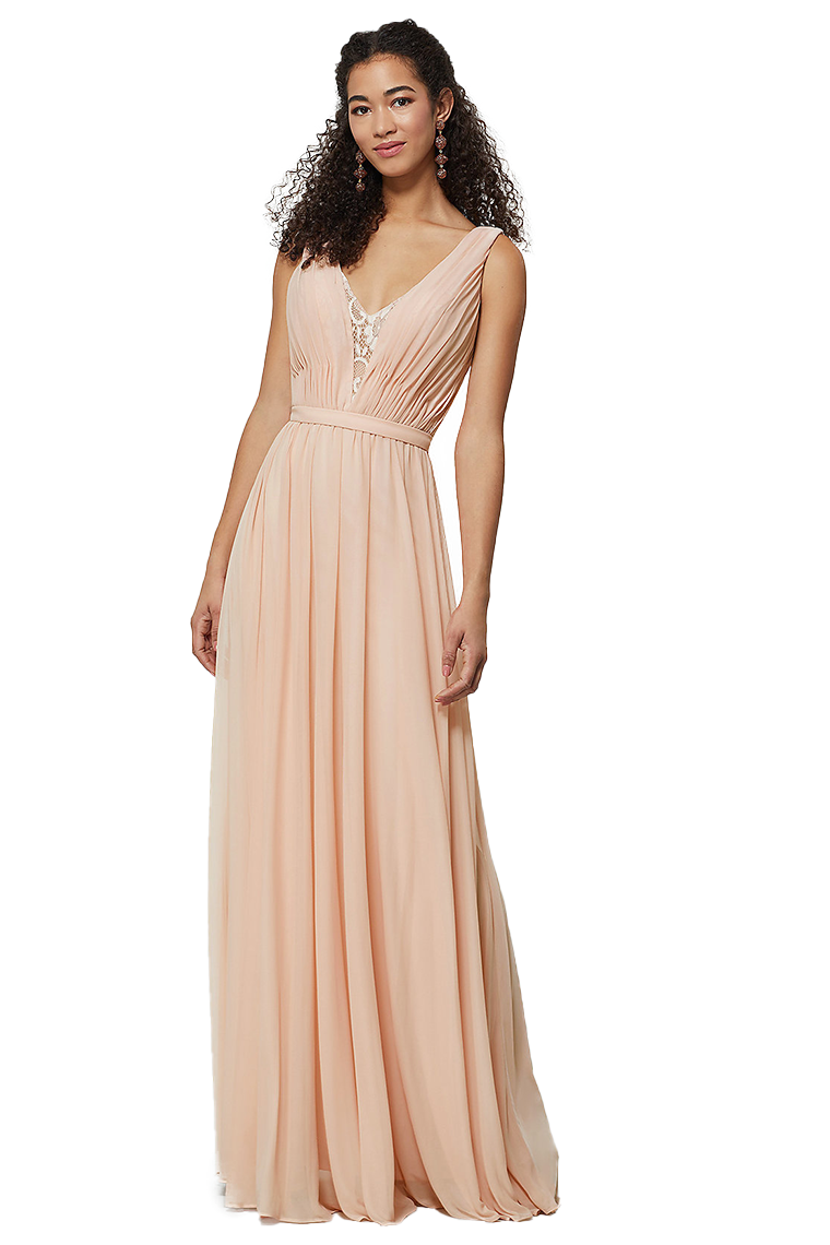 Laurel Natural Waist Chiffon A-Line/Princess V-Neck Floor Length Sleeveless Bridesmaid Dresses