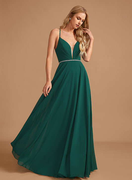 Silhouette Fabric Beading A-Line Length Neckline Embellishment Floor-Length V-neck Belen Sleeveless Spaghetti Staps Bridesmaid Dresses