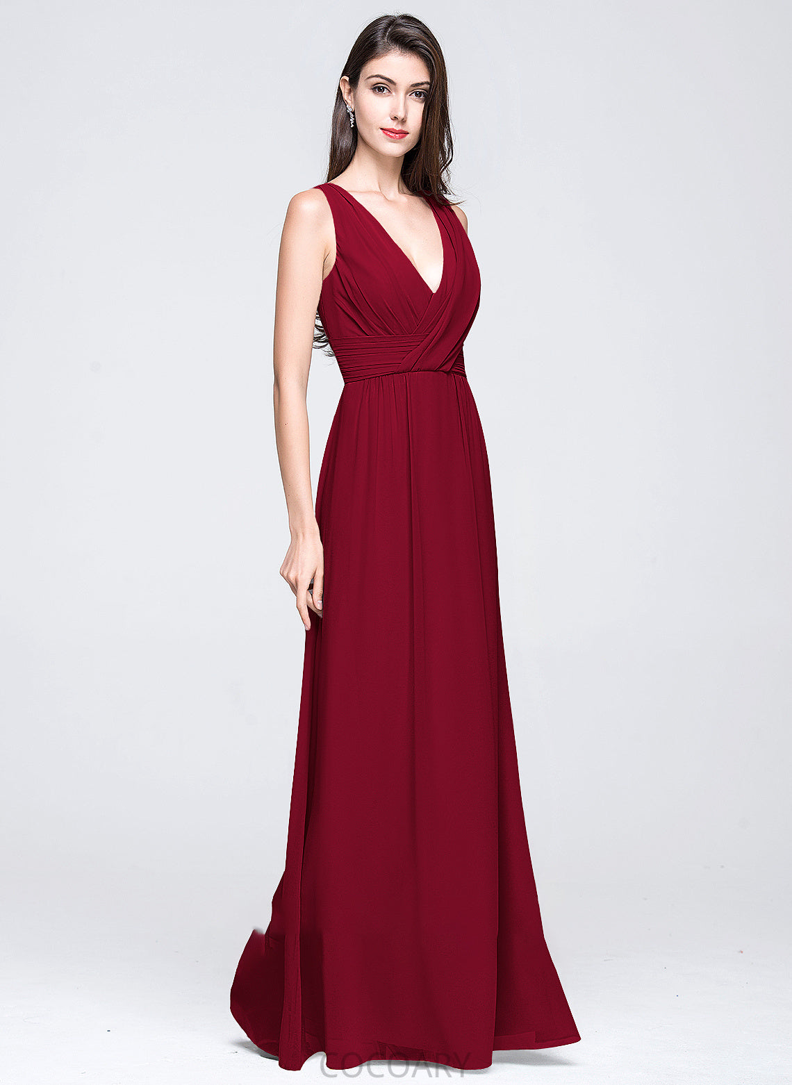 Fabric Floor-Length V-neck Embellishment Neckline Silhouette Ruffle A-Line Length Jackie Sheath/Column Scoop Bridesmaid Dresses