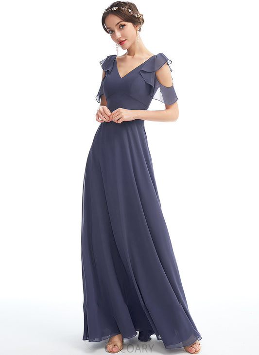 V-neck Ruffle Embellishment Floor-Length A-Line Silhouette Length Neckline Fabric Eliza Sleeveless One Shoulder Bridesmaid Dresses