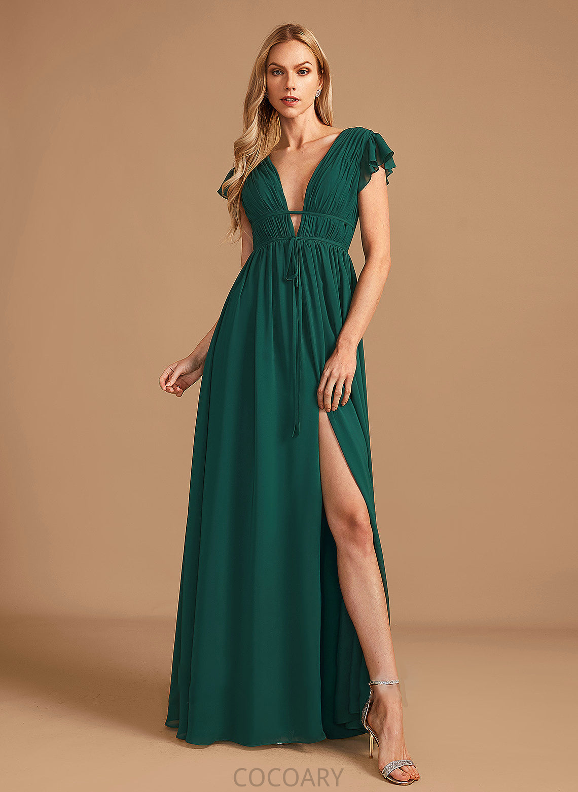 Floor-Length V-neck Silhouette Length Fabric A-Line SplitFront Embellishment Neckline Lola Floor Length Natural Waist Bridesmaid Dresses