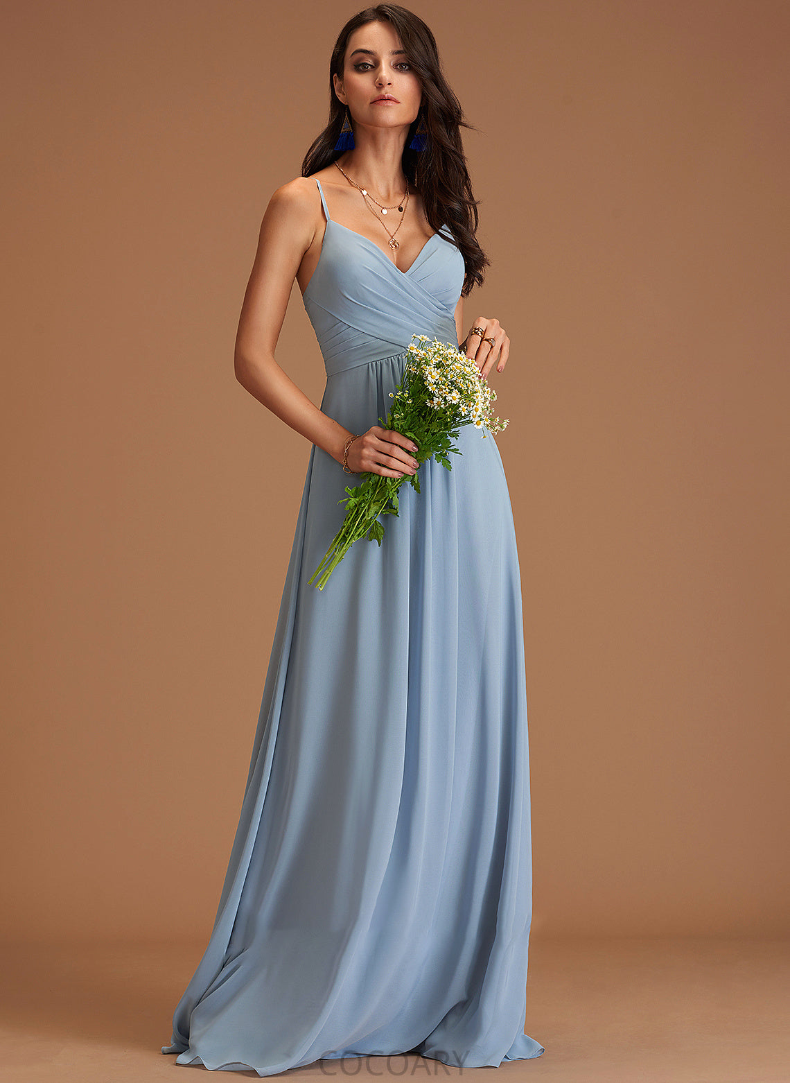 Silhouette Embellishment Ruffle V-neck Length Floor-Length Fabric Neckline A-Line Poll Floor Length Natural Waist Bridesmaid Dresses