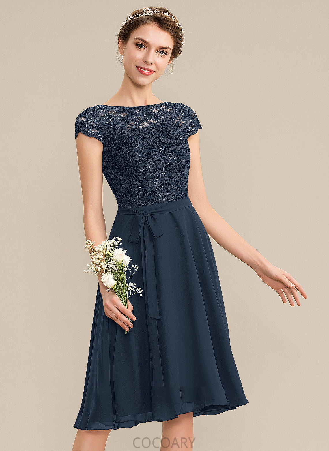 Embellishment Fabric Silhouette Neckline Length Knee-Length Bow(s) Sequins ScoopNeck A-Line Yasmine Sleeveless Bridesmaid Dresses