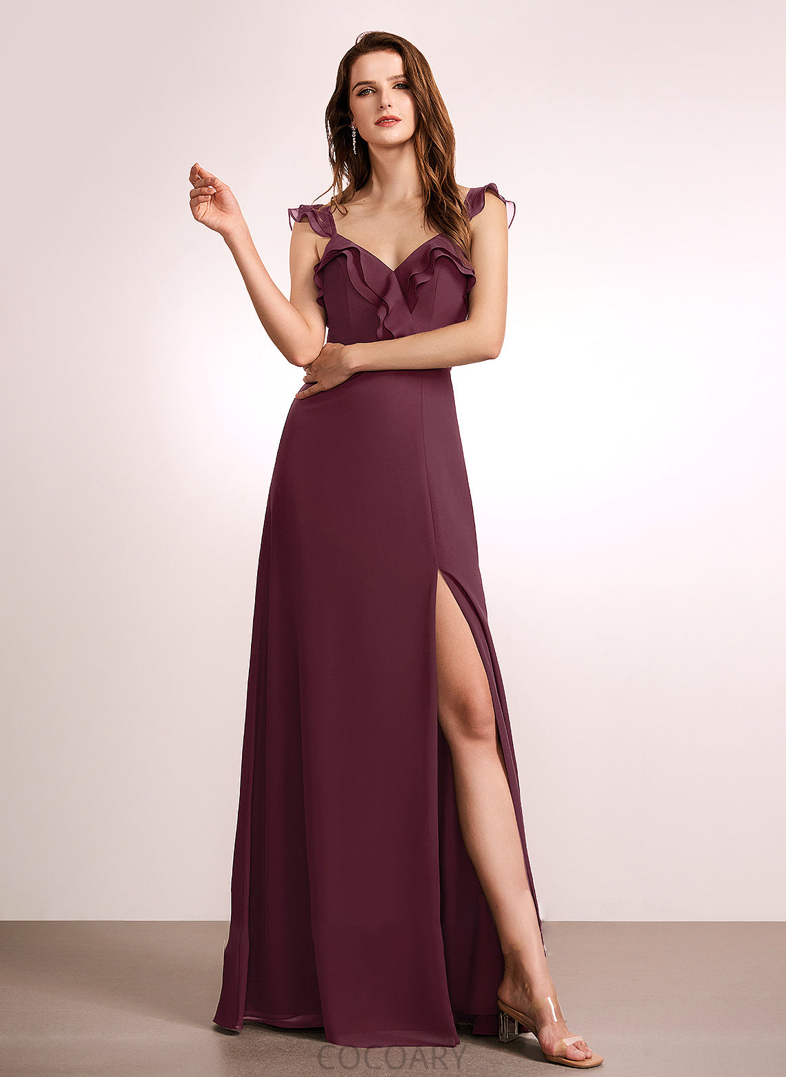 Fabric Embellishment V-neck Neckline Silhouette Length Floor-Length SplitFront A-Line Aylin V-Neck A-Line/Princess Bridesmaid Dresses