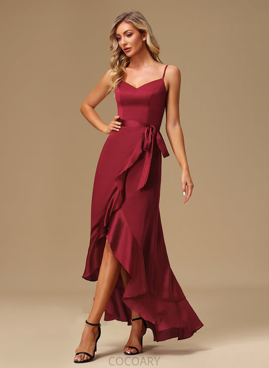 A-Line Asymmetrical V-neck Neckline Embellishment Length Fabric Silhouette SplitFront Aryanna V-Neck A-Line/Princess Bridesmaid Dresses