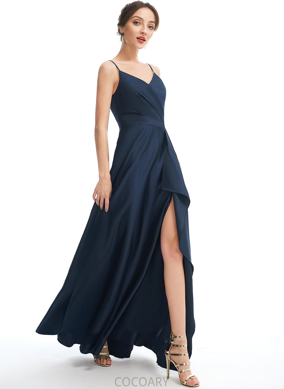 Length Silhouette V-neck Fabric SplitFront Neckline Pockets Embellishment A-Line Floor-Length Katelyn Natural Waist Bridesmaid Dresses