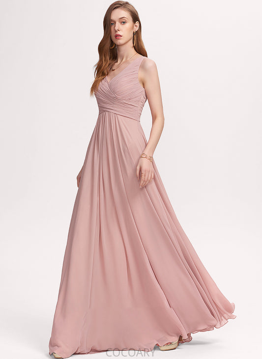 Embellishment Length Floor-Length Silhouette Neckline Ruffle Fabric V-neck A-Line Kenna V-Neck Sleeveless Bridesmaid Dresses