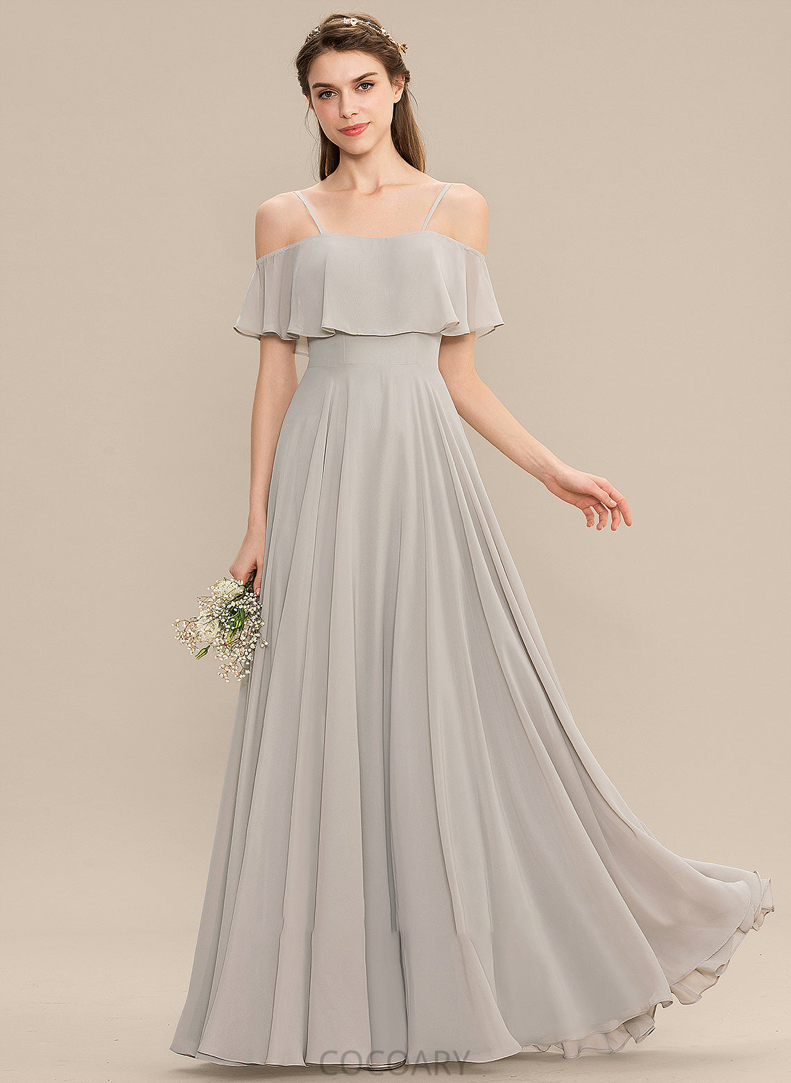 Floor-Length A-Line Neckline Fabric Silhouette Straps Off-the-Shoulder Length Cassidy A-Line/Princess Sleeveless Floor Length Bridesmaid Dresses