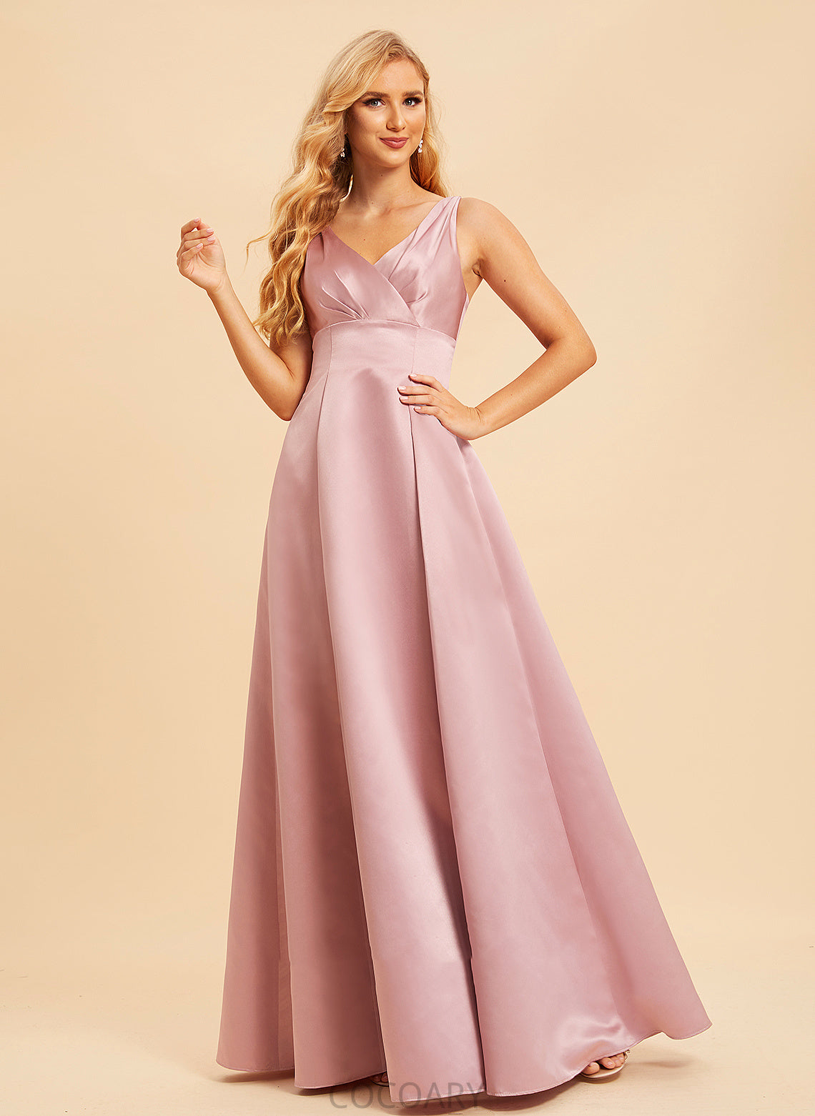 Satin Length Neckline Fabric Floor-Length Silhouette A-Line Straps V-neck Scarlett A-Line/Princess V-Neck Bridesmaid Dresses