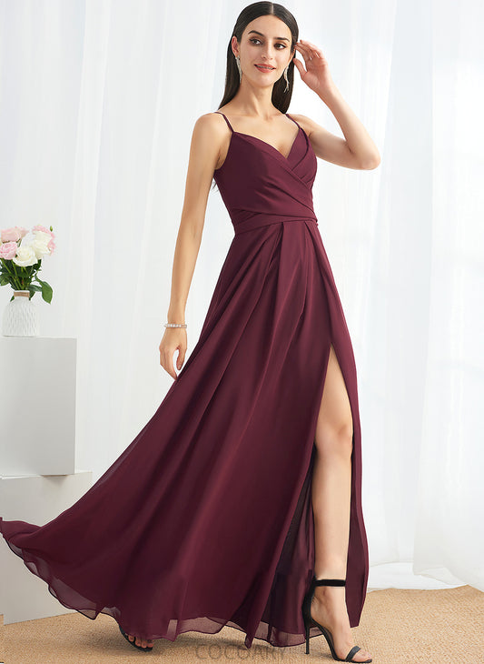 V-neck Silhouette Floor-Length Ruffle SplitFront Fabric Embellishment Neckline Length A-Line Gabriela Sleeveless Bridesmaid Dresses