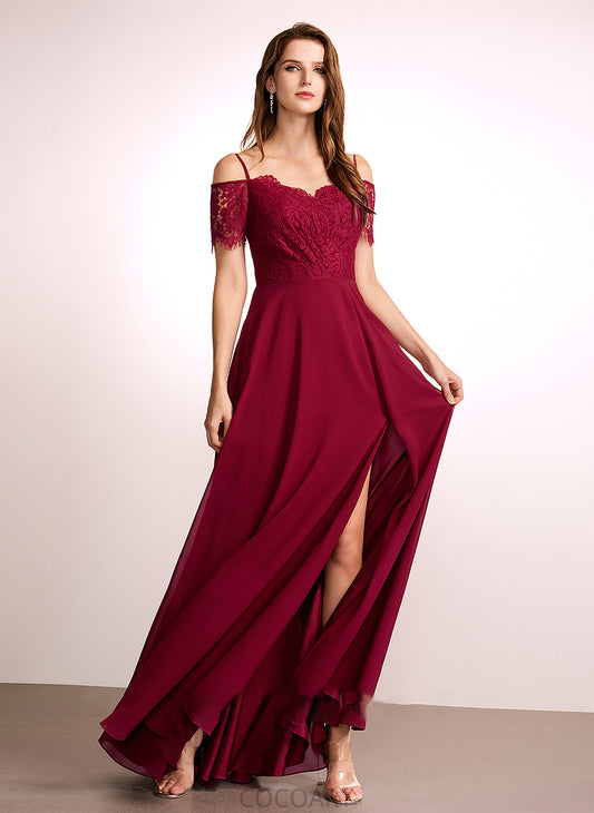 Silhouette V-neck A-Line Fabric Straps Floor-Length Length Neckline Lace Reagan Floor Length Sleeveless Bridesmaid Dresses