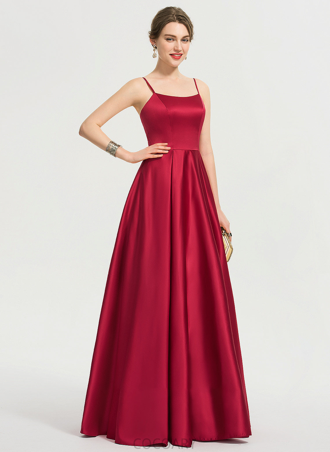 Fabric Length Sleeve SquareNeckline A-Line Satin Silhouette Floor-Length Neckline Avery Natural Waist V-Neck Bridesmaid Dresses