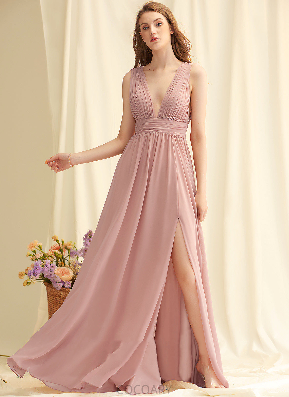 V-neck Fabric SplitFront Length Embellishment Floor-Length Silhouette Neckline A-Line Ashlynn Floor Length Natural Waist Bridesmaid Dresses