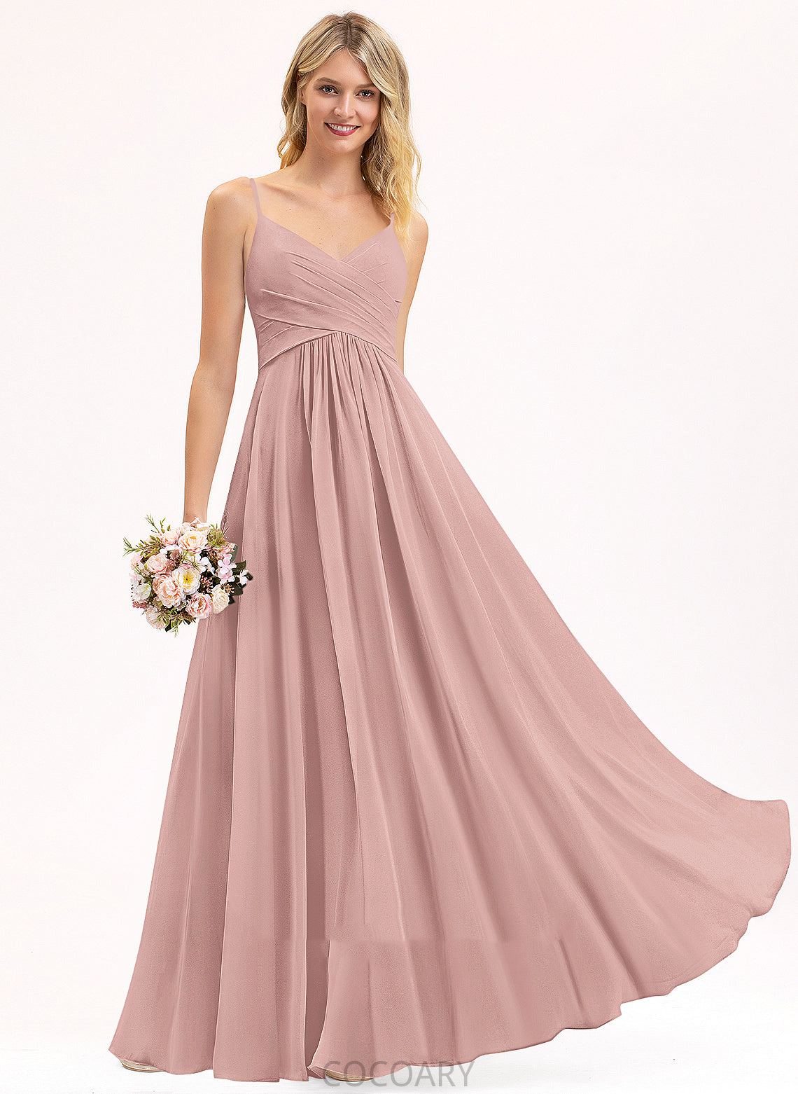 Neckline Length Ruffle V-neck A-Line Silhouette Fabric Embellishment Floor-Length Francesca Sleeveless A-Line/Princess Bridesmaid Dresses