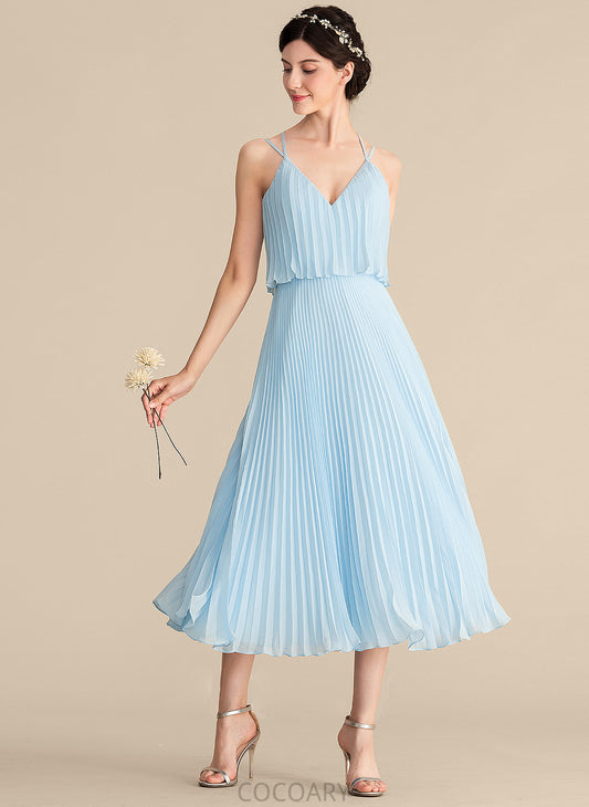 Pleated Fabric Neckline Length A-Line Silhouette V-neck Embellishment Tea-Length Kaylin Floor Length A-Line/Princess Bridesmaid Dresses