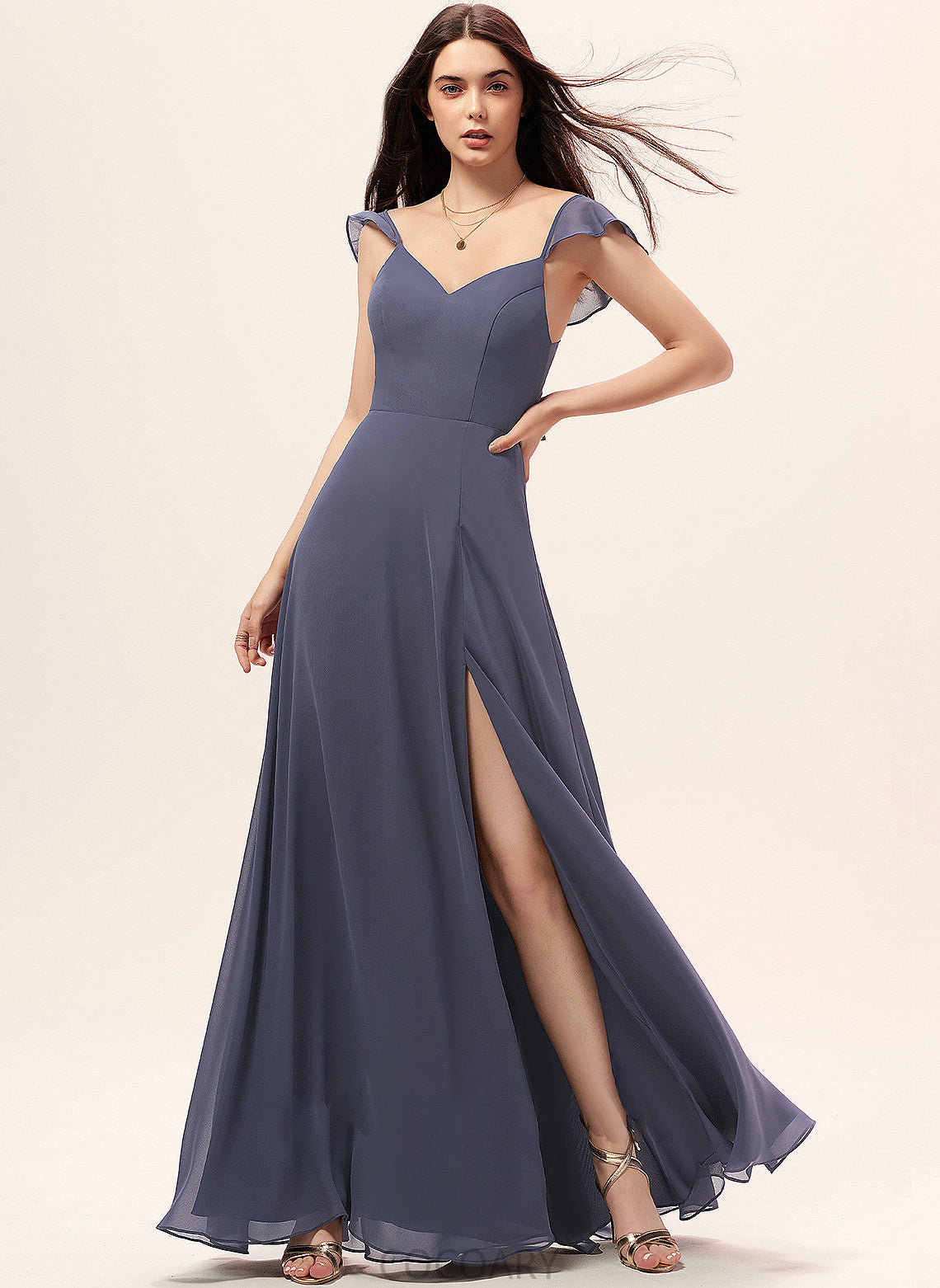 V-neck Silhouette Embellishment Neckline Floor-Length SplitFront A-Line Fabric Length Jacquelyn Floor Length Spaghetti Staps Bridesmaid Dresses