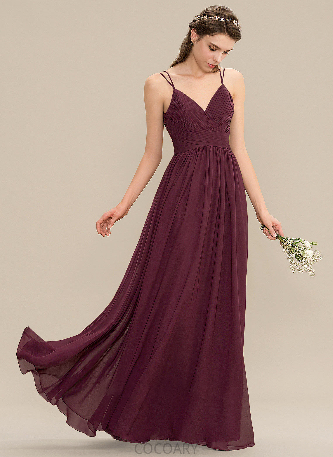 Neckline V-neck A-Line Floor-Length Silhouette Ruffle Length Embellishment Fabric Holly Short Sleeves Natural Waist Bridesmaid Dresses