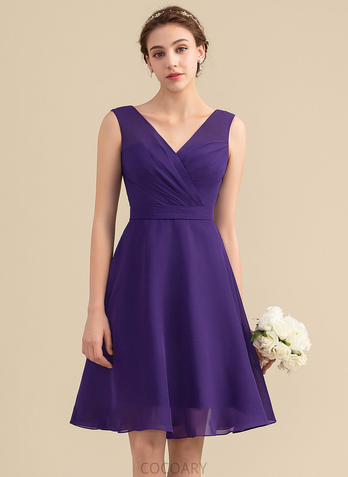 Silhouette Ruffle Knee-Length V-neck Neckline Embellishment A-Line Fabric Length Damaris Sleeveless Spaghetti Staps Bridesmaid Dresses