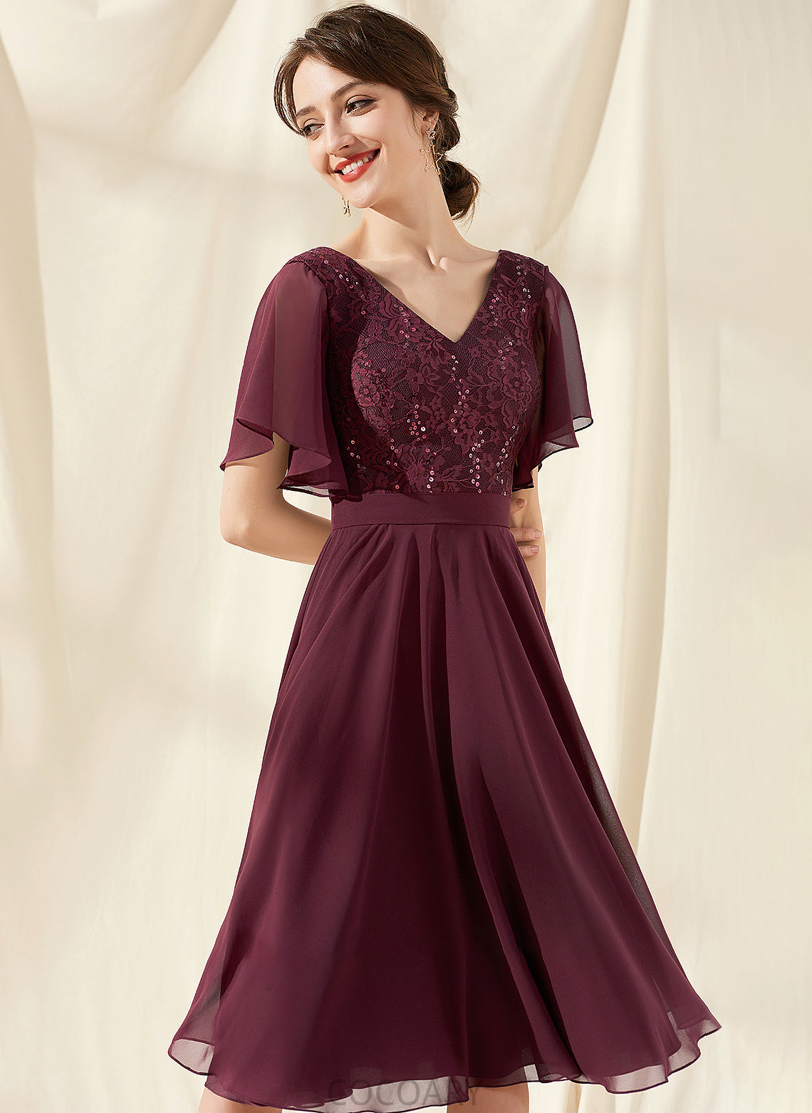 Length Embellishment A-Line Knee-Length Fabric Neckline Silhouette Sequins V-neck Marissa Natural Waist Floor Length Bridesmaid Dresses