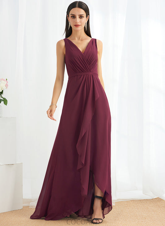 Embellishment A-Line Asymmetrical Silhouette V-neck Fabric SplitFront Length Neckline Adrienne Sleeveless Empire Waist Bridesmaid Dresses