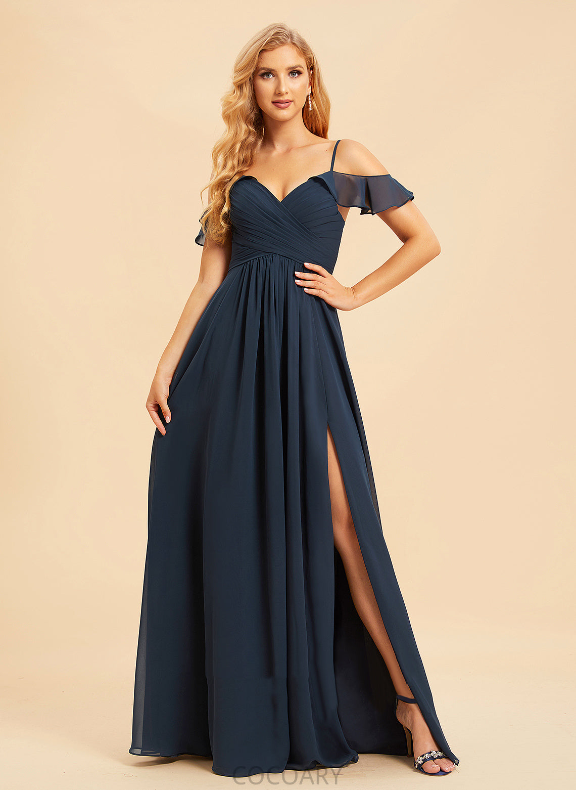 Length Neckline SplitFront Embellishment Floor-Length Fabric A-Line V-neck Silhouette Tricia Sleeveless A-Line/Princess Bridesmaid Dresses