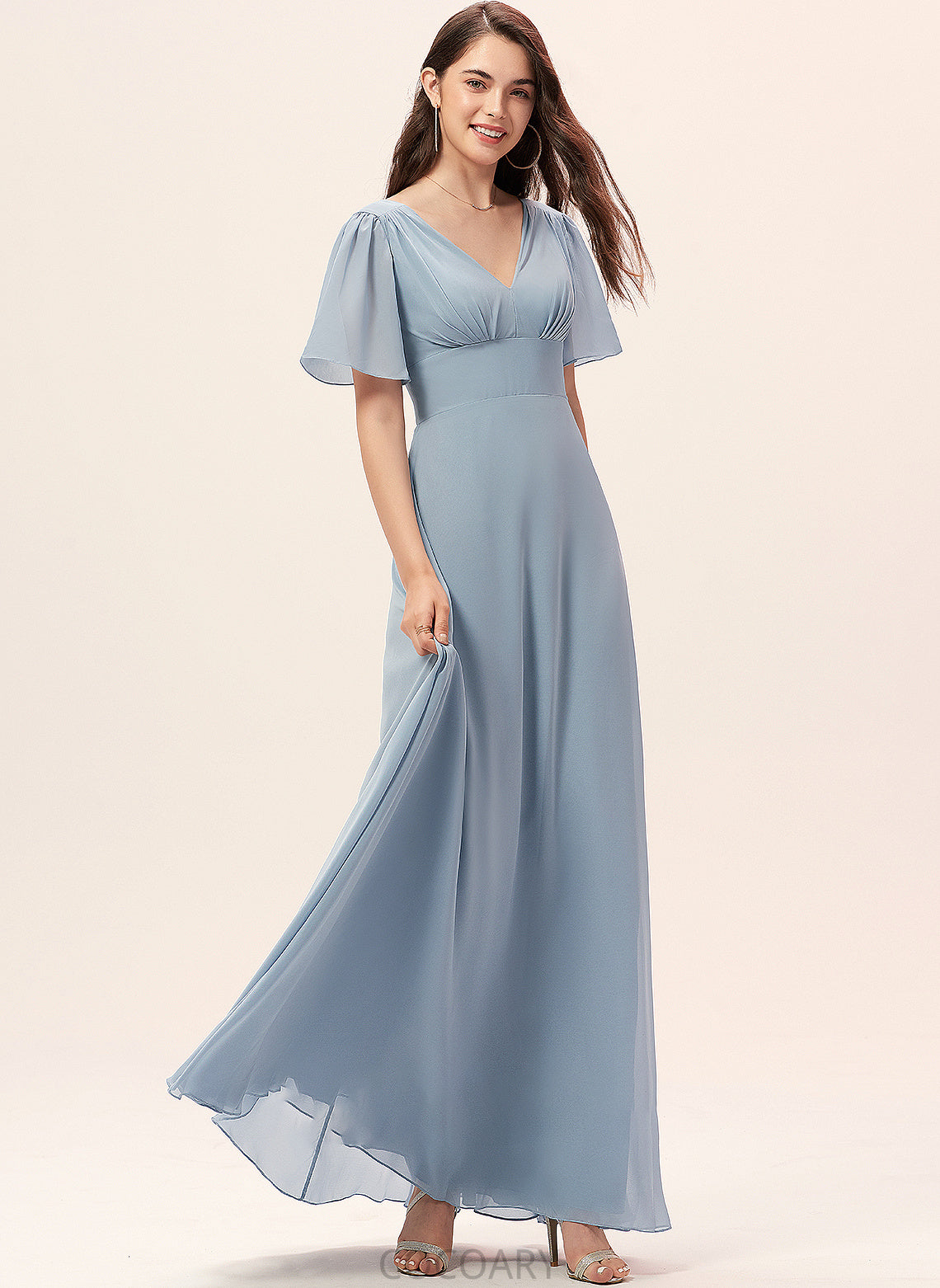 Length A-Line Fabric Floor-Length V-neck Silhouette Straps Neckline Adrienne Floor Length Natural Waist V-Neck Bridesmaid Dresses