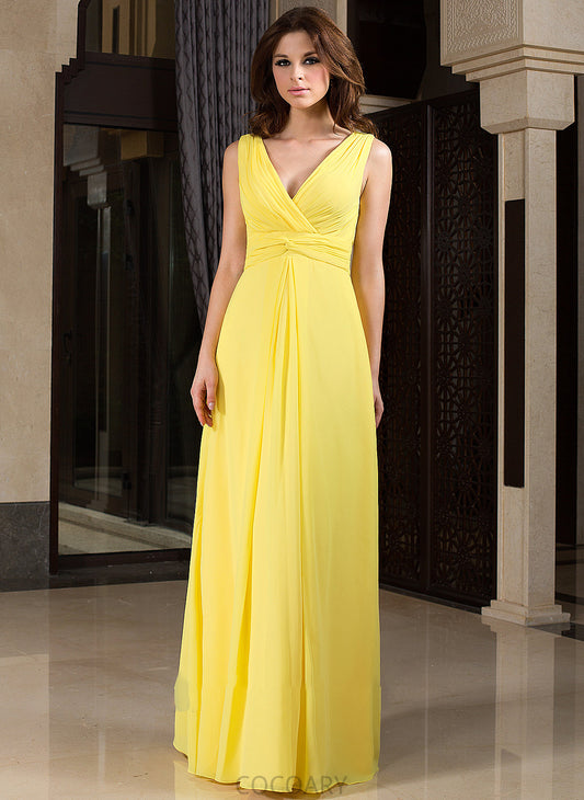 A-Line Fabric Silhouette Neckline Embellishment Floor-Length Ruffle V-neck Length Parker Sleeveless Spaghetti Staps Bridesmaid Dresses