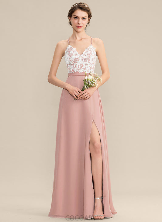 Silhouette Length Embellishment A-Line Fabric SplitFront Floor-Length V-neck Neckline Kira Floor Length Sleeveless Bridesmaid Dresses