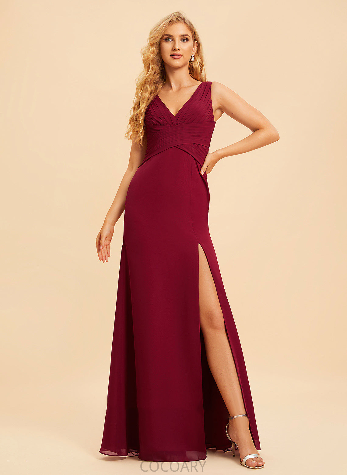 Embellishment Neckline Trumpet/Mermaid Fabric V-neck Length SplitFront Floor-Length Silhouette Jamie Empire Waist Sleeveless Bridesmaid Dresses