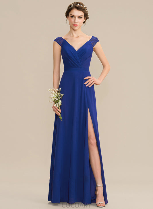 Embellishment Length Fabric V-neck Silhouette SplitFront Neckline Ruffle Floor-Length A-Line Baylee V-Neck Bridesmaid Dresses