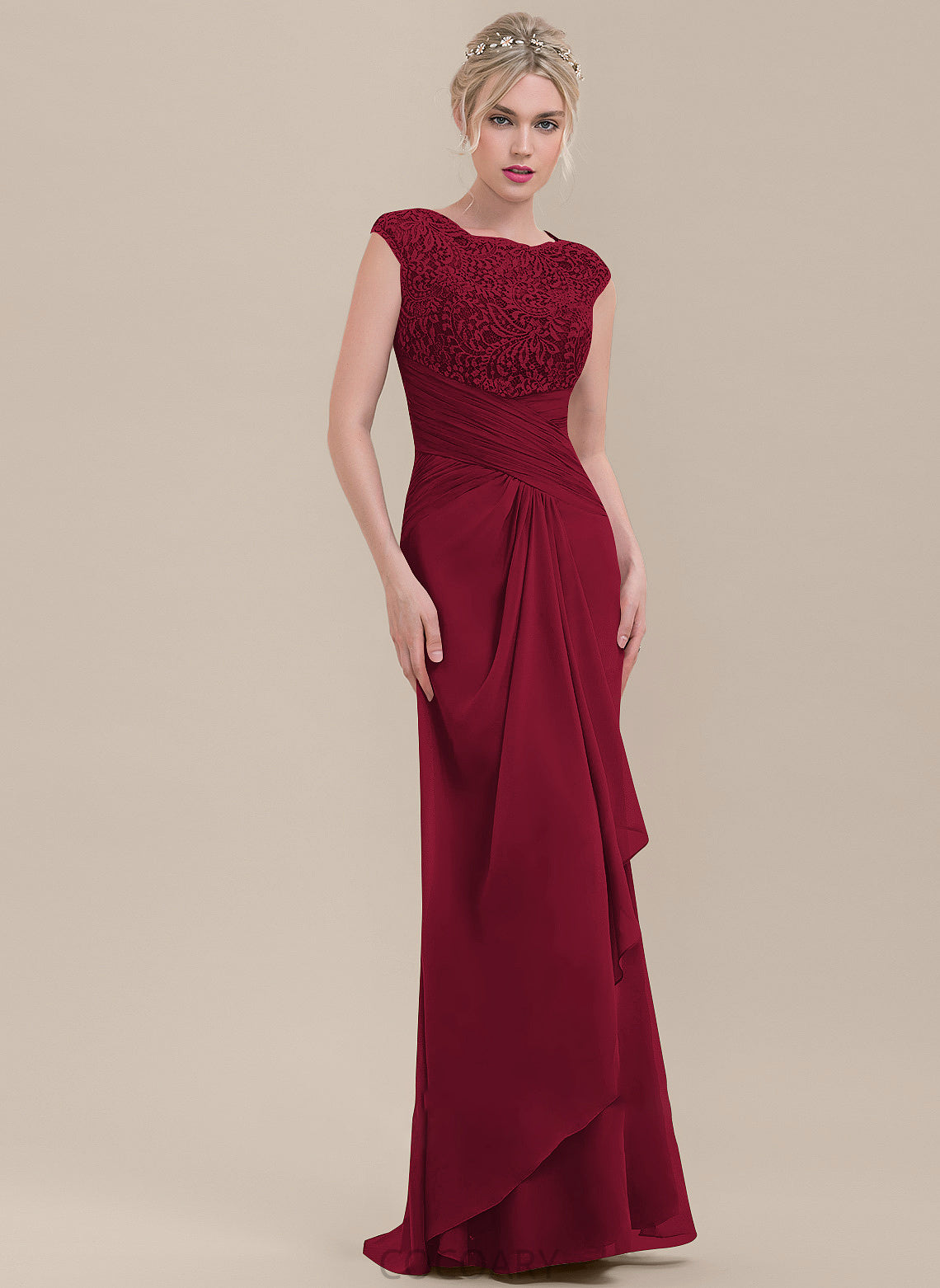 CascadingRuffles Sheath/Column ScoopNeck Silhouette Neckline Fabric Floor-Length Embellishment Length Sahna Sleeveless A-Line/Princess Bridesmaid Dresses